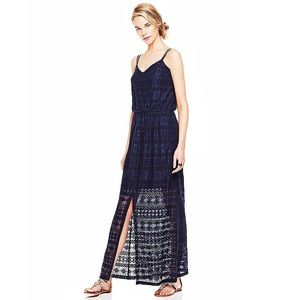 Vince Camuto Womens Navy Blue Lace Maxi Dress with Front Slit Size 2